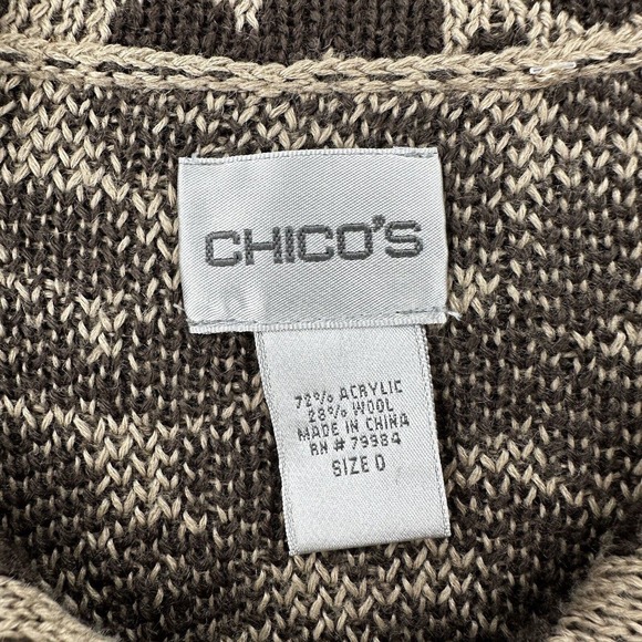 Chicos Leopard Cardigan Sweater Womens 0 SMALL Wool Brown Long Sleeve Long Line - Picture 11 of 14